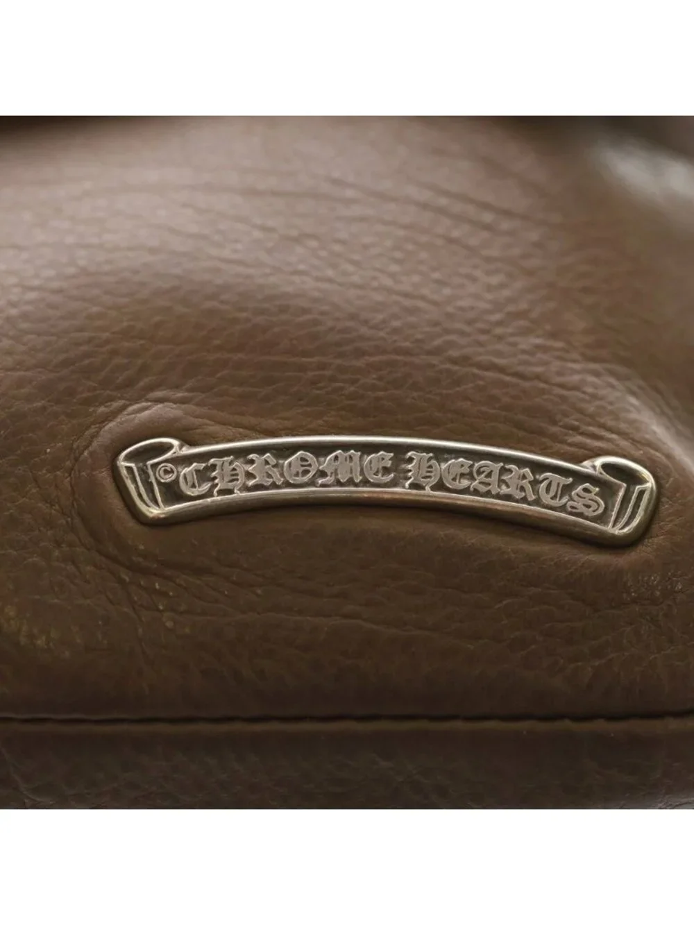 Chrome Hearts Hot Pot Cross Ball Button Leather Shoulder Bag Brown Silver